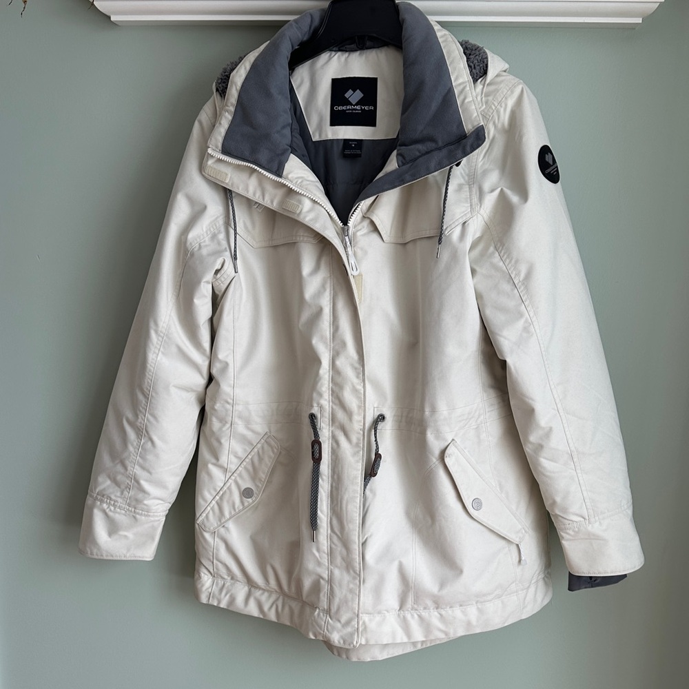 Obermeyer Women's Celestia Snow Jacket Linen color with Gray Lining Size 16